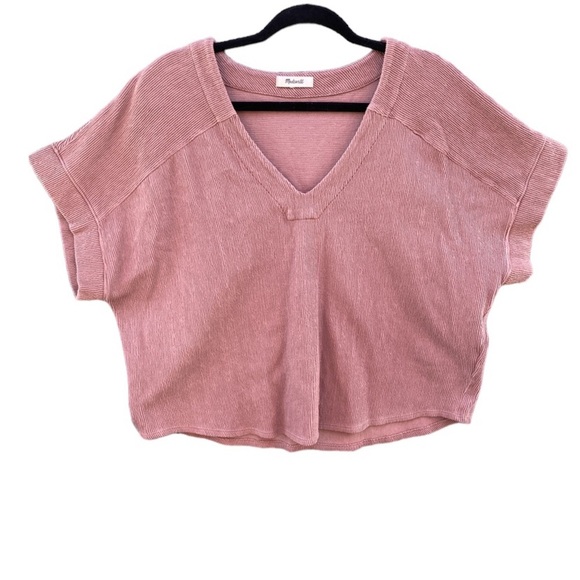 Madewell Tops - Madewell Blush Pink Ottoman Jacquard V-Neck Boxy Top Sz XL